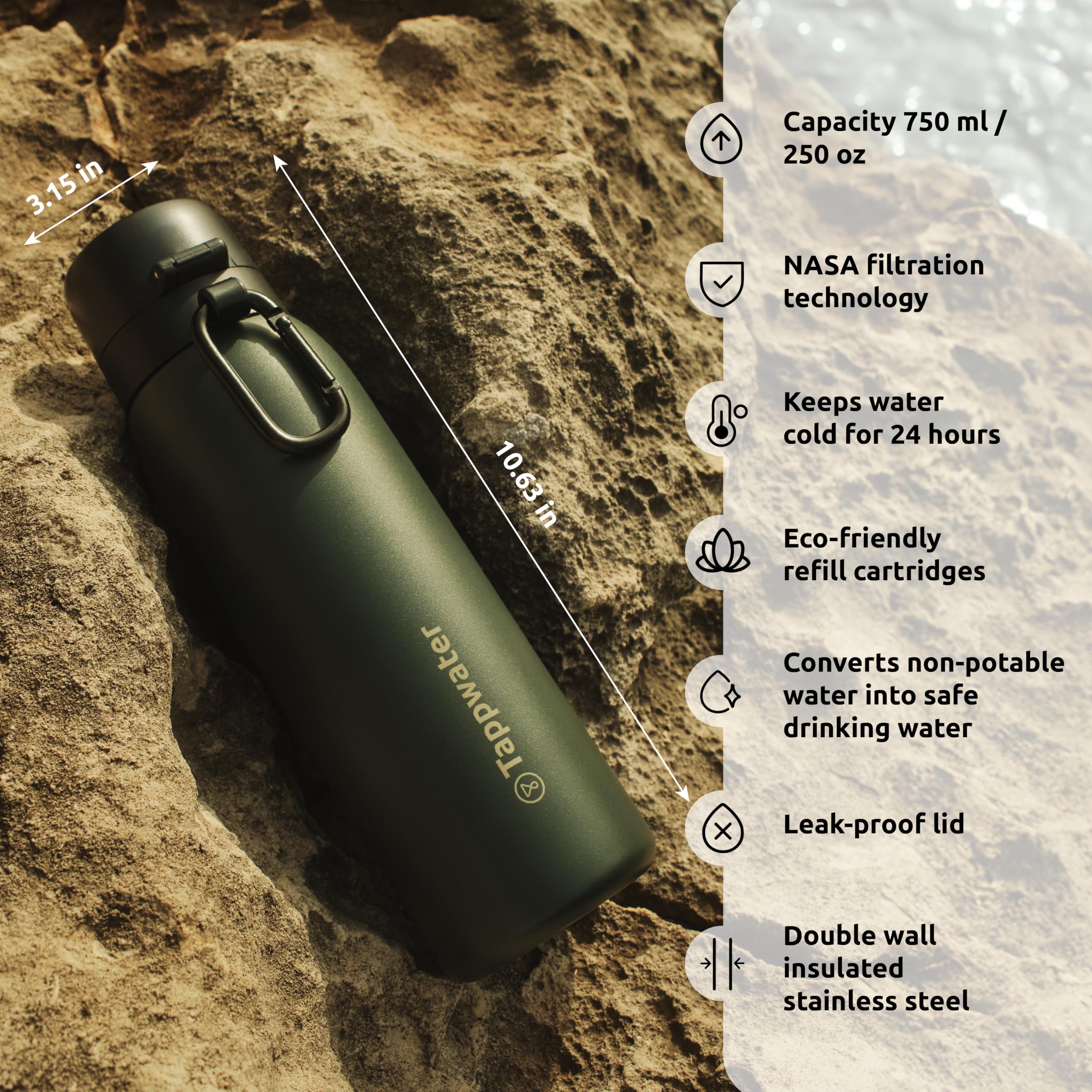Tappwater Bottlepro Adventure - Stainless Steel Water Bottle With Filter For Travel And Sports