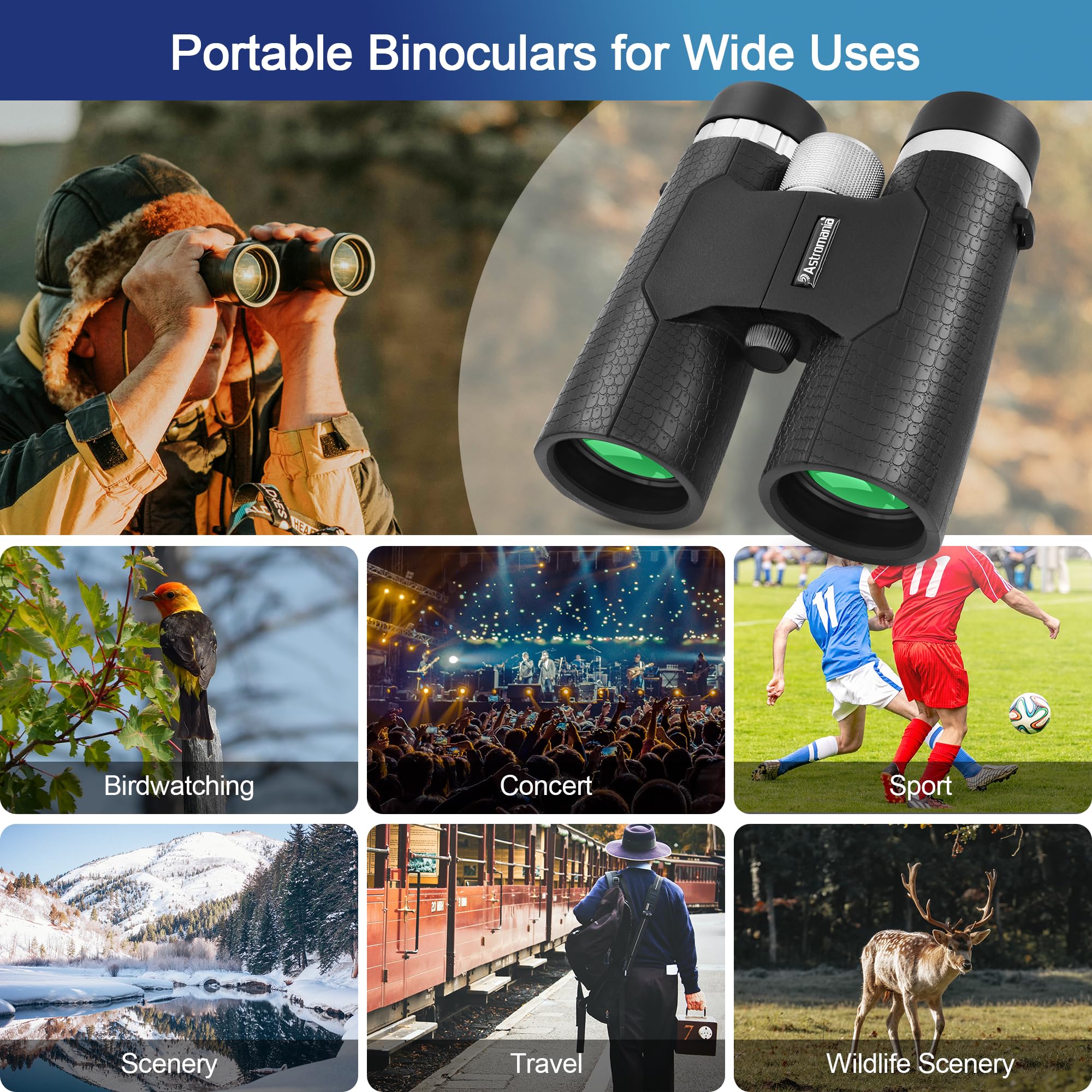 Astromania 8X42 Compact Binoculars -Bk7 Prism - For Traveling, Wildlife, Bird Watching, Camping And Sport Games, Concerts And Theater