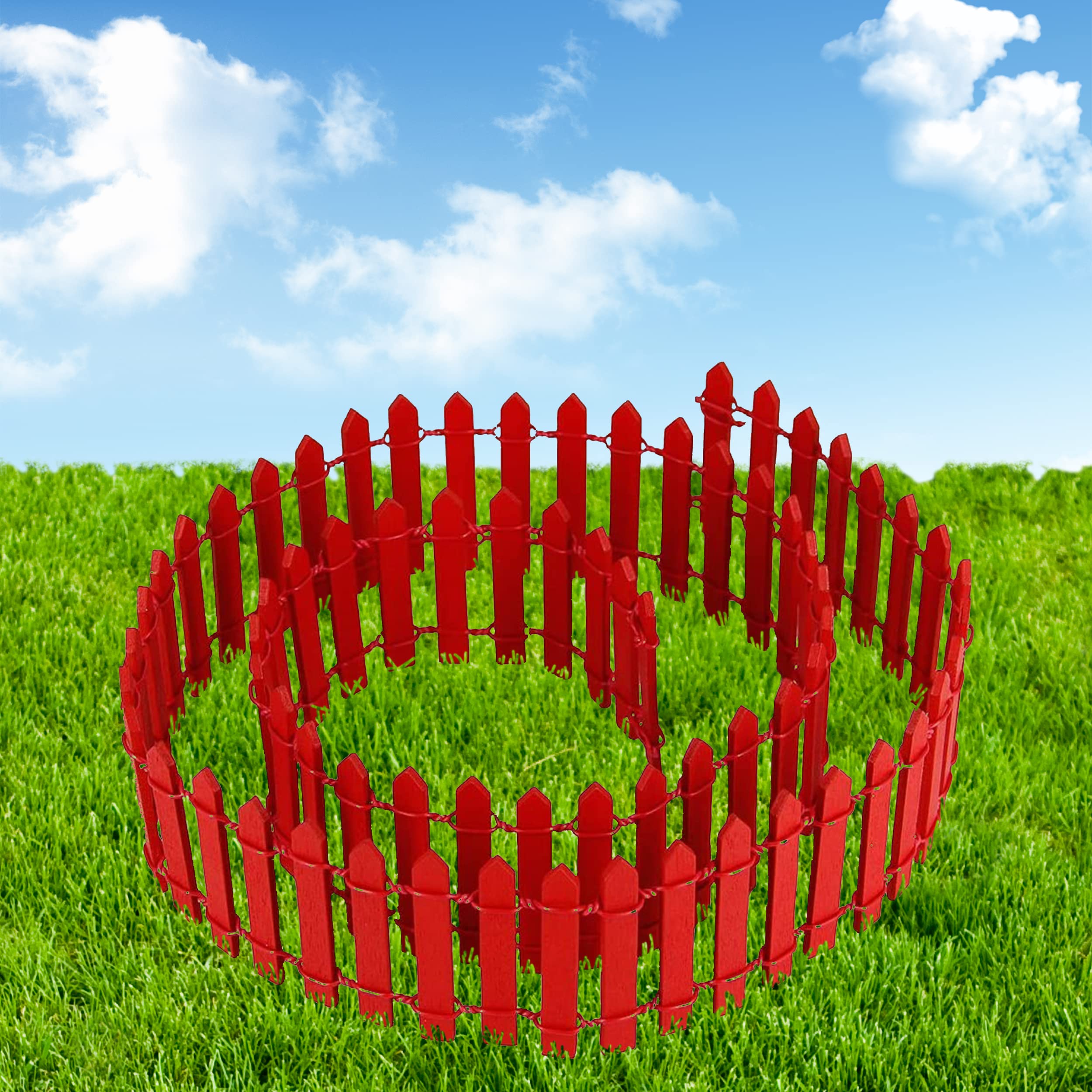 Robkea 36 Inch Mini Fence Fairy Garden Fence & Waterproof Led 40Ft 100 Led Solar String Lights With 8 Lighting Modes Fairy Garden Accessories Outdoor (Red)