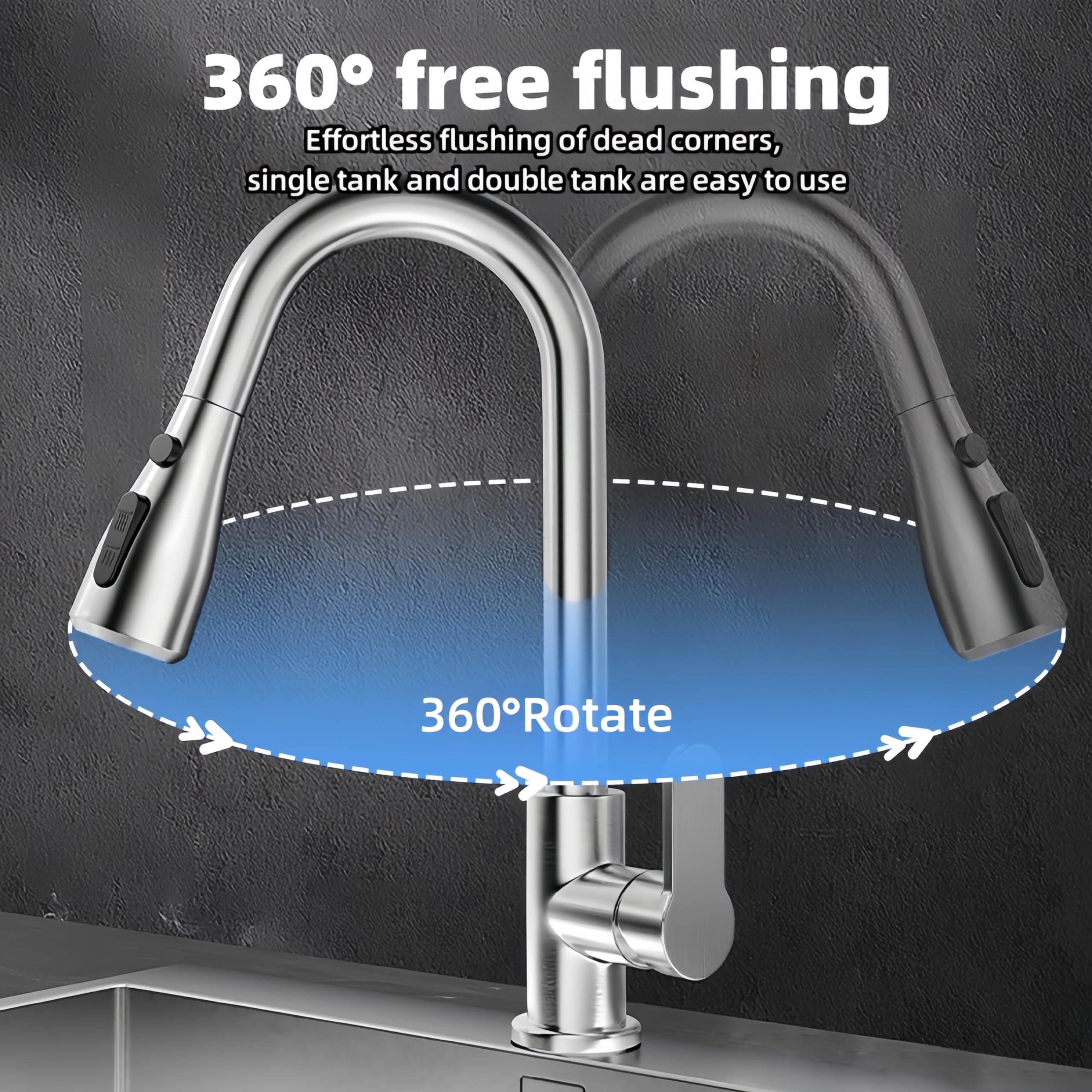 Cohpwu Kitchen Sink Faucet With Pull Down Sprayer Black (Silver)