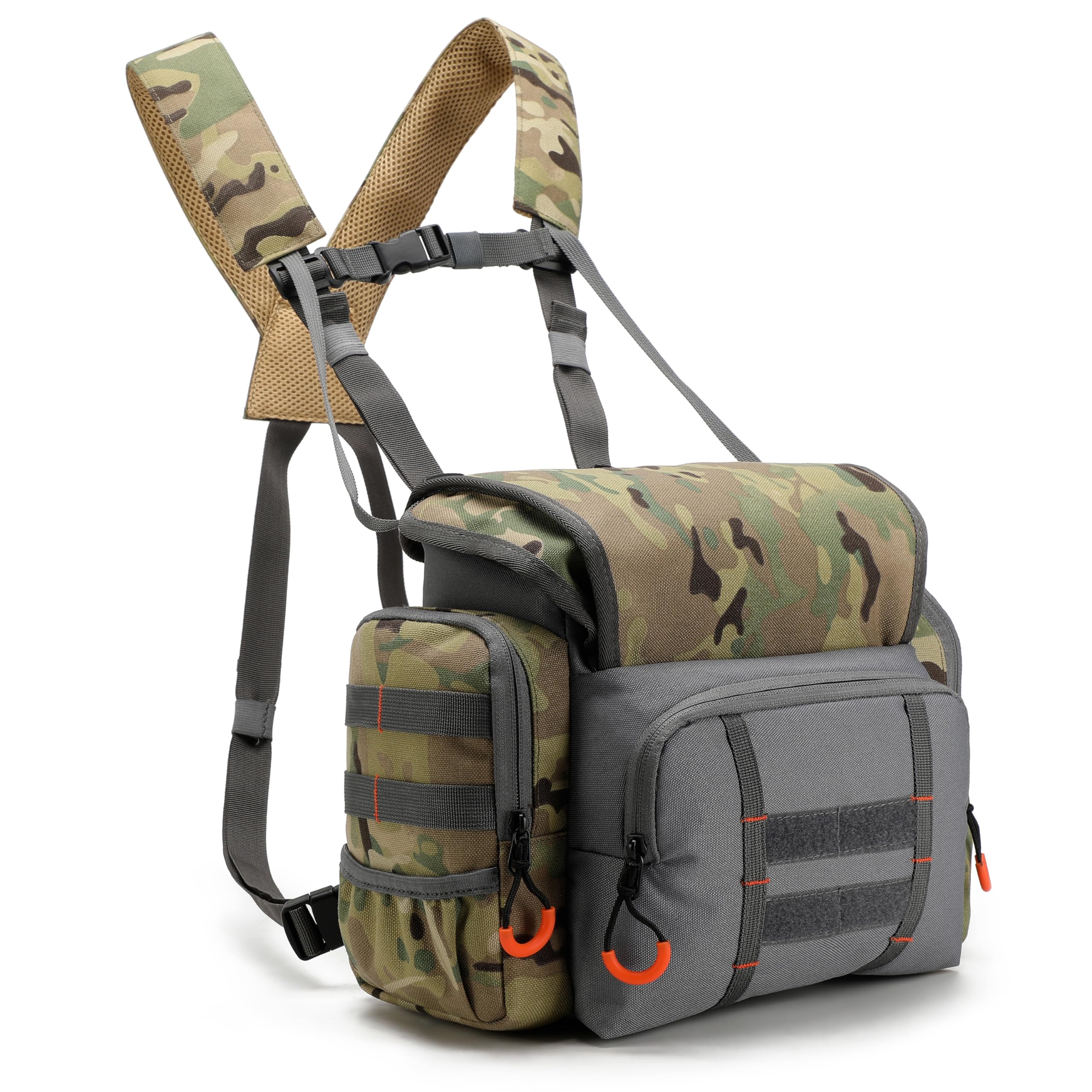 Turnway Binocular Harness Chest Pack Large Capacity, Adjustable Bino Case With Rangefinder Pocket, Rain Cover For Hunting