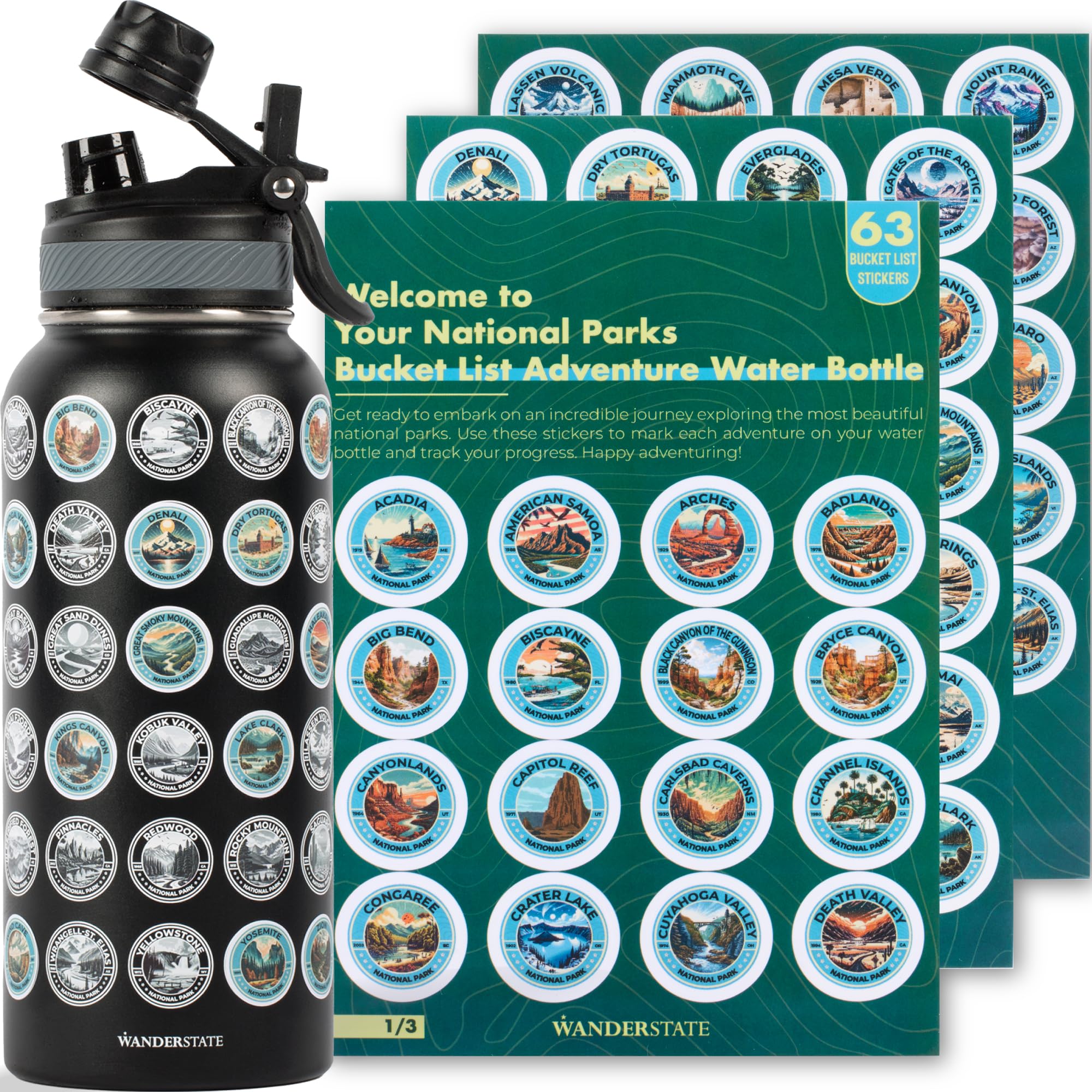 National Parks Water Bottle: Your Ultimate Hydration & Bucket List Kit (Features 2 Lids, Adventure