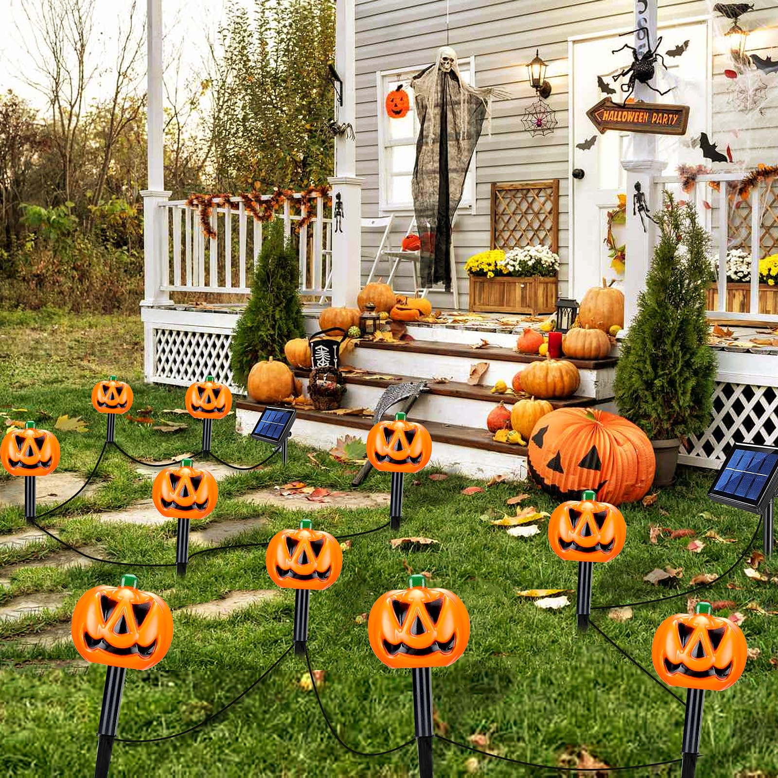 Noonimum Halloween Pumpkin Pathway Lights - 5 Pack Solar Outdoor Decor