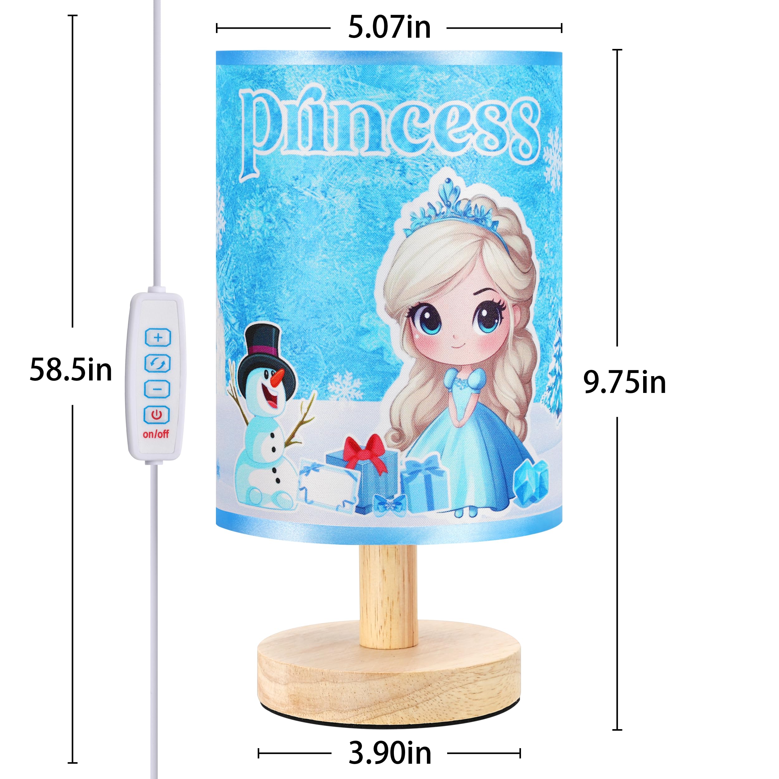 Nuunuy Kids Table Lamp For Girls Room Decor, Wooden Base Round Princess Cartoon Lampshade, Birthday & Christmas For Girls