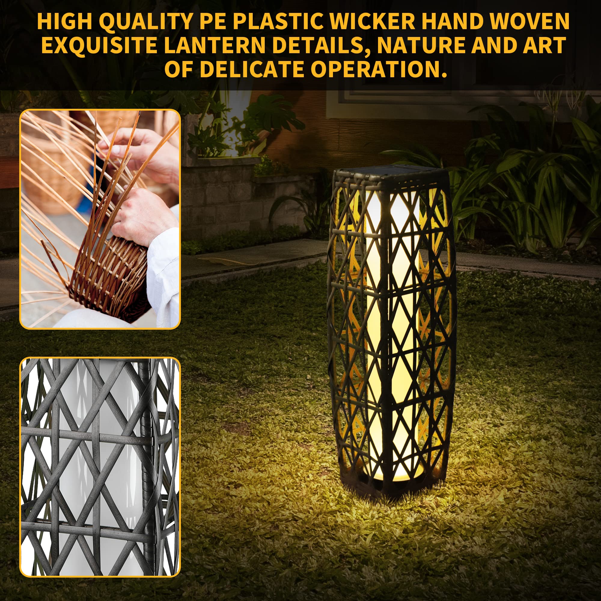 Olymsold Solar Floor Lamp,Outdoor Floor Lamp,Solar Lanterns Outdoor Waterproof,Solar Powered Resin Wicker Outdoor Solar Lamp,Weather-Resistant Rattan Deck Light For Porch, Garden,Patio,Deck