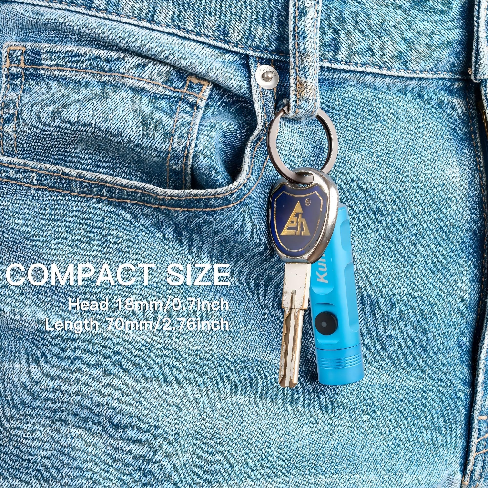 Kunhe 2 Pack Blue Rechargeable Keychain Flashlight Portable Small Mini Flashlight Edc Pocket Flashlight 300 Lumens For Home Hiking Unlocking Doors Walking Dogs Wallet