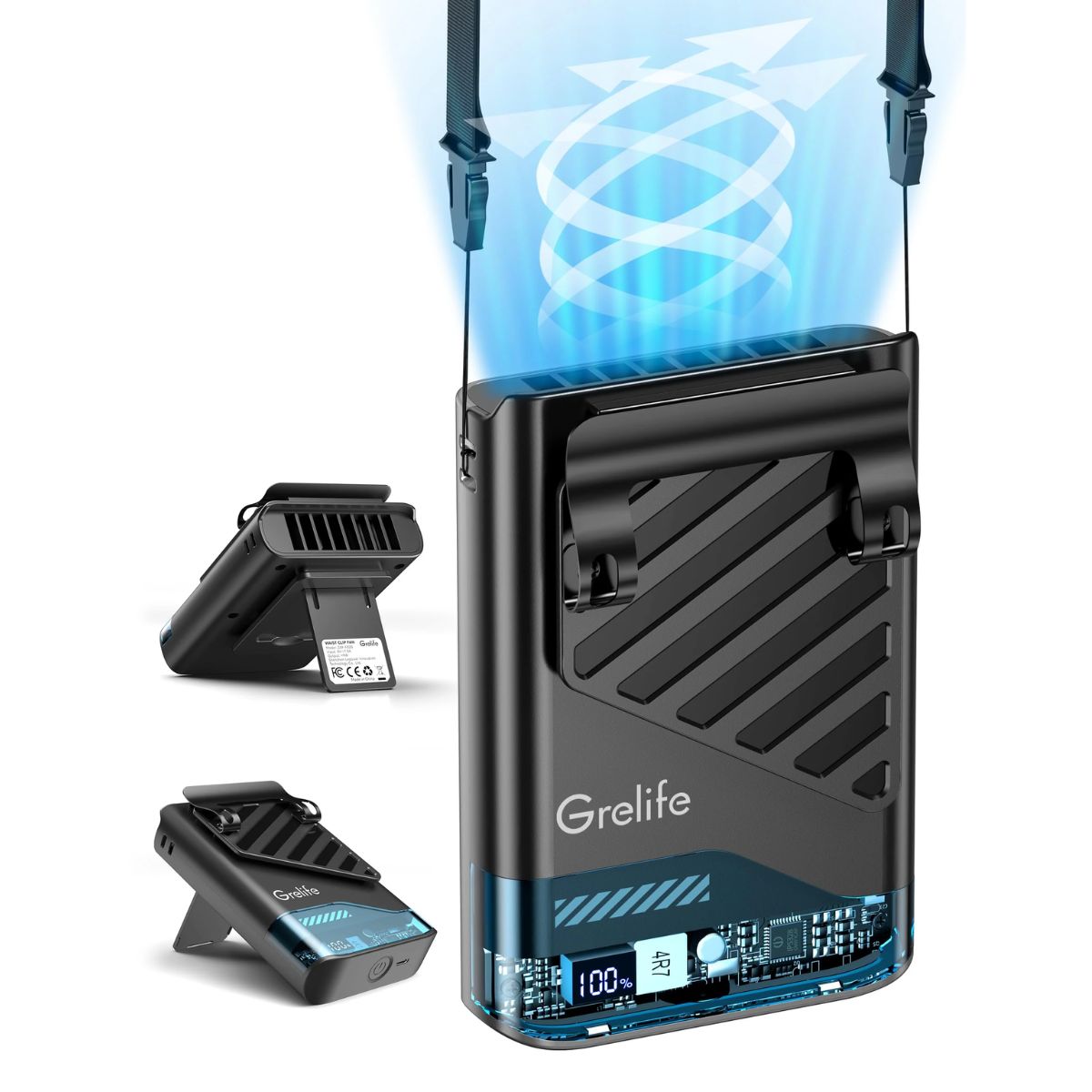 Grelife Ai Portable Waist Fan Rechargeable With Led Display & 40H Runtime,5 Speed 10000Rpm Cooling - Koospark