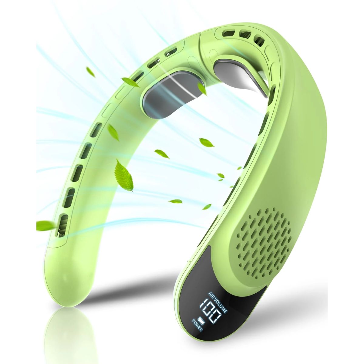 Bladeless neck fan with 4 turbo speeds, 4000mAh battery, USB rechargeable, ideal for personal cooling on the go