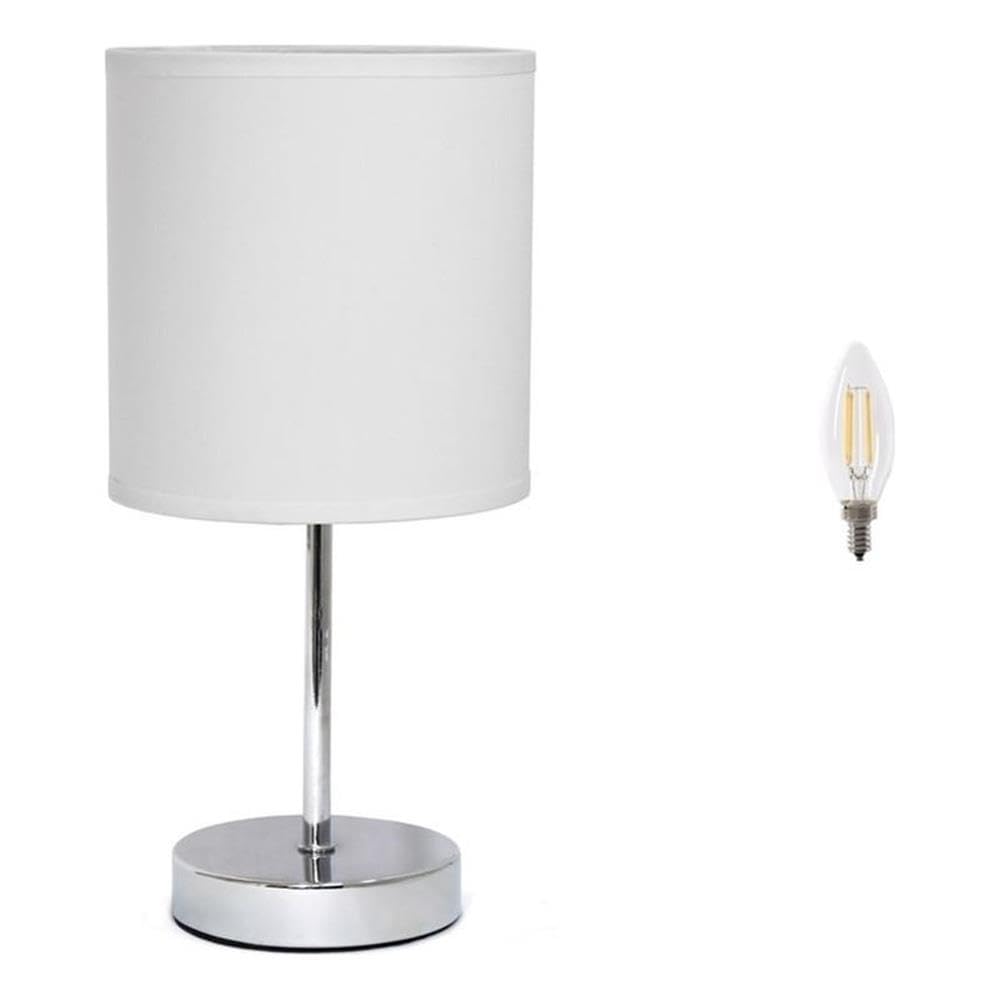 Pemberly Row 11.81" White Basic Chrome Mini Table Lamp With Led Bulb