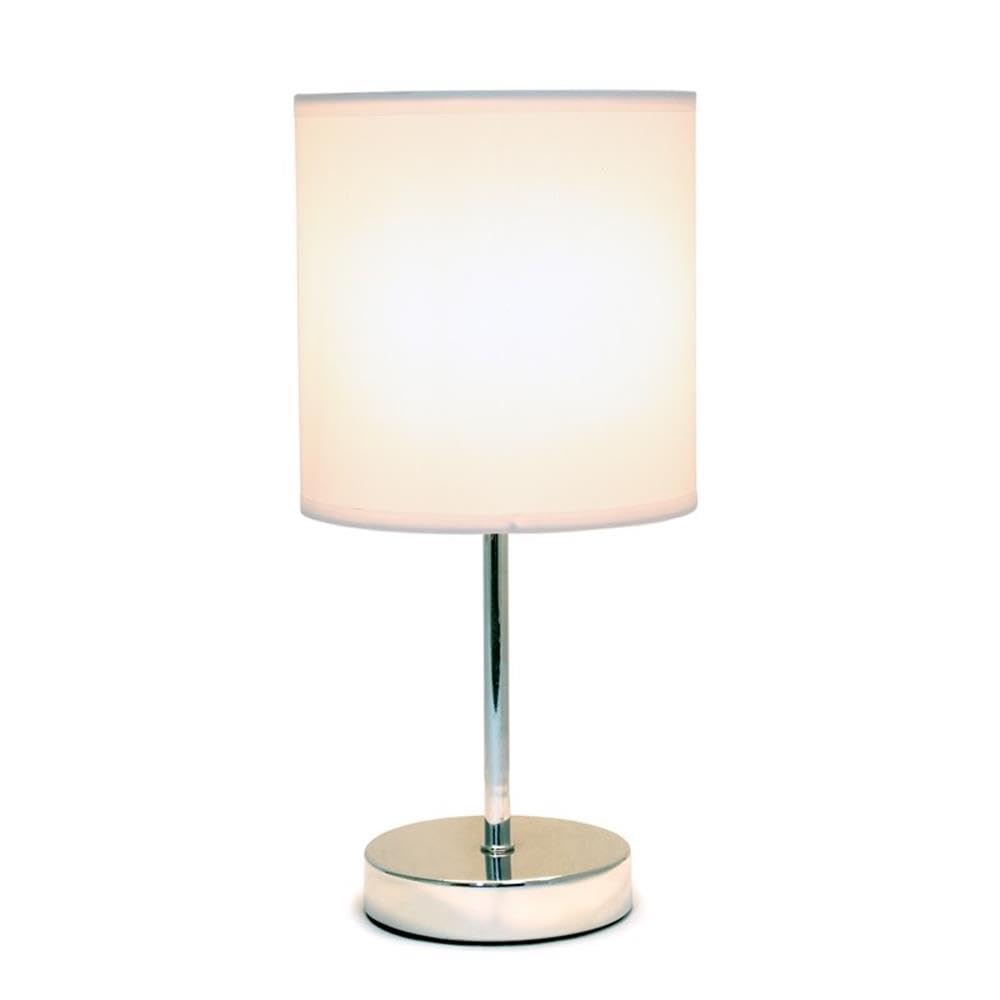 Pemberly Row 11.81" White Basic Chrome Mini Table Lamp With Led Bulb