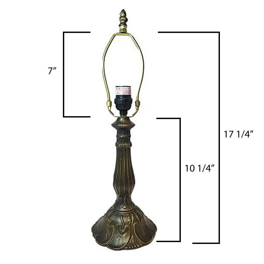 Rainbow Art Glass Lily Metal Lamp Base, Antique Bronze Finish With Gold Highlights, Nicely Weighted, 17.25" Tall