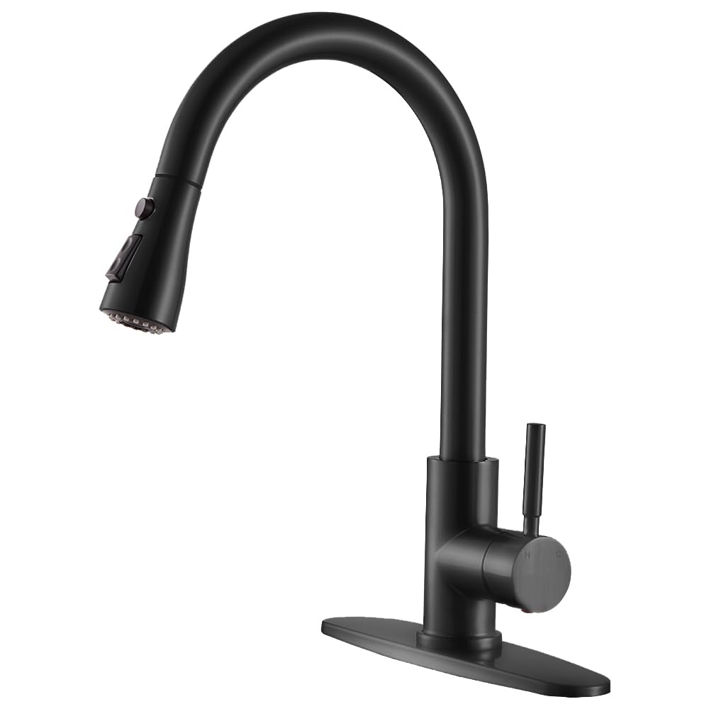 Vesla Home Kitchen Faucets With Pull Down Sprayer, Matte Black, High Arc Single Handle Sink Faucet 1 Or 3 Hole, Commercial Modern Stainless Steel Faucet For Rv Bar Laundry