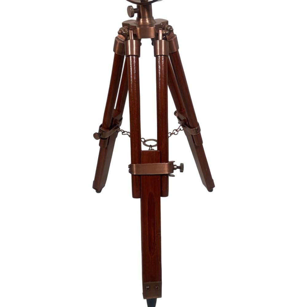 Collectiblesbuy Antique Copper Searchlight Table Lamp – Vintage Led Spotlight With Adjustable Wooden Tripod | Nautical Industrial Desk Light For Home Office Studio Decor | E27 Compatible, Handmade Collectible