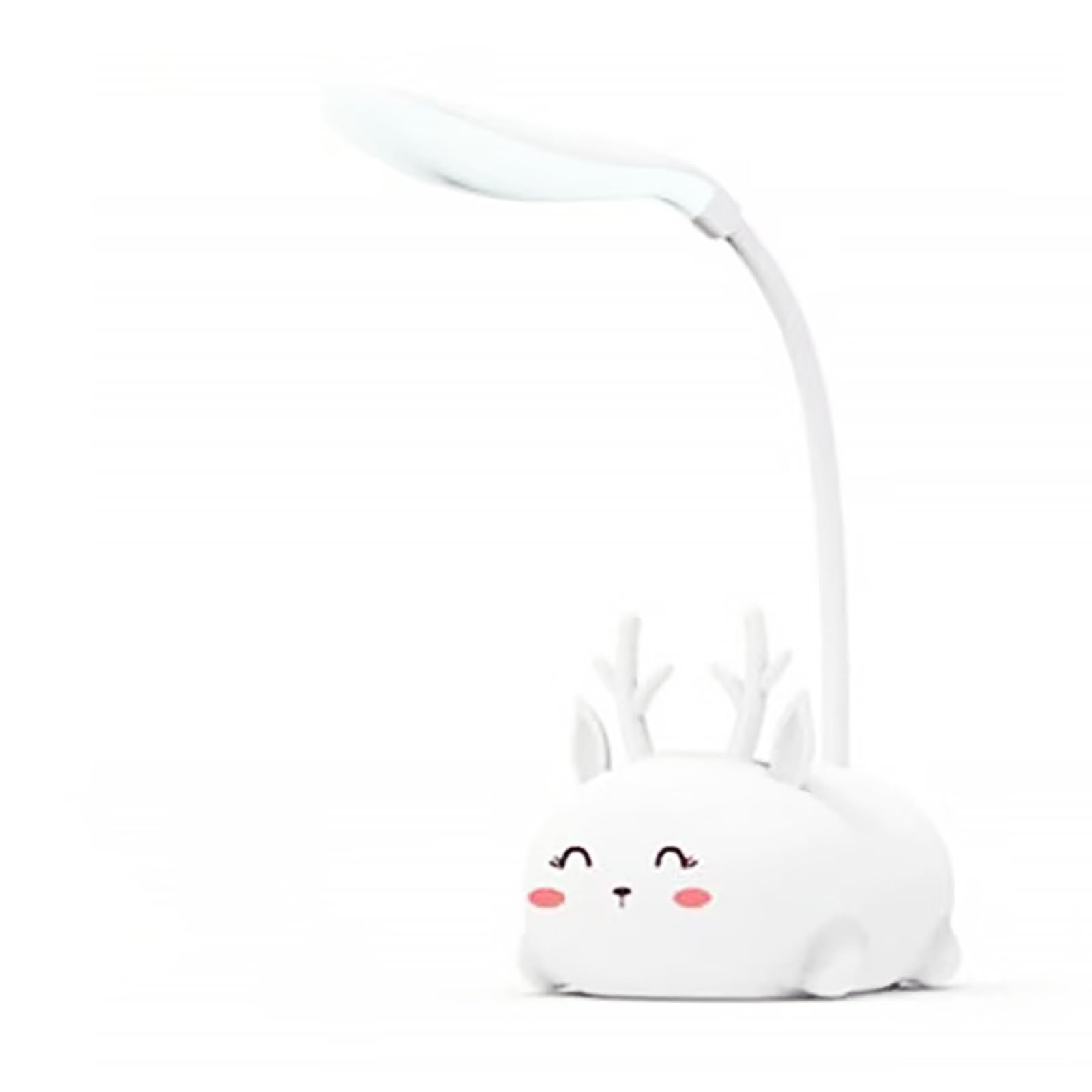 Neioaas Cute Elk Lamp Usb Rechargeable Reading Light,Led Desk Lamp For Kids, Portable Led Table Light, Flexible Gooseneck Eye-Care Cartoons Small Desk Lamp Girls (White)