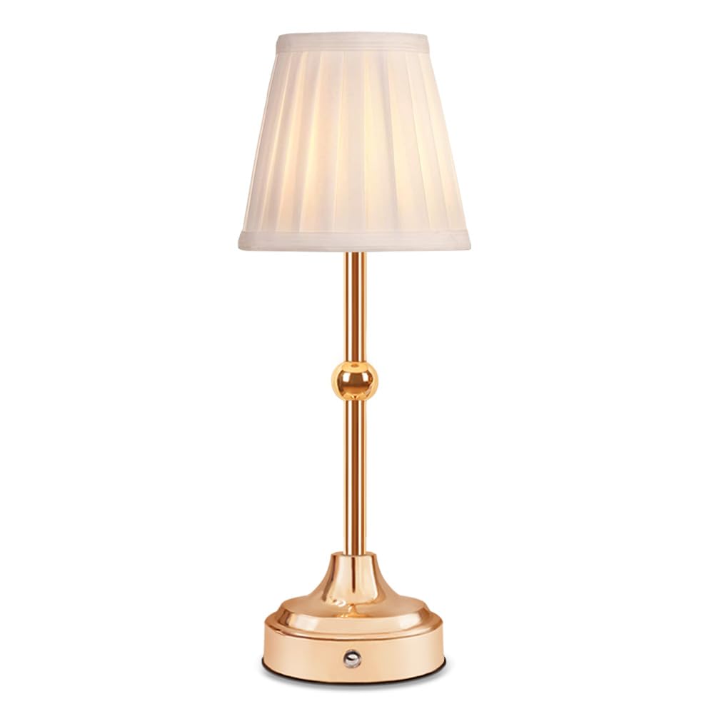Ejfoiej Portable Led Table Lamp, 3-Levels Brightness Metal Desk Lamp, 3 Color Touch Control Rechargeable Lamp, Night Light, Bedside Lamp,Dining Room Lamp(Gold), Jdd-001