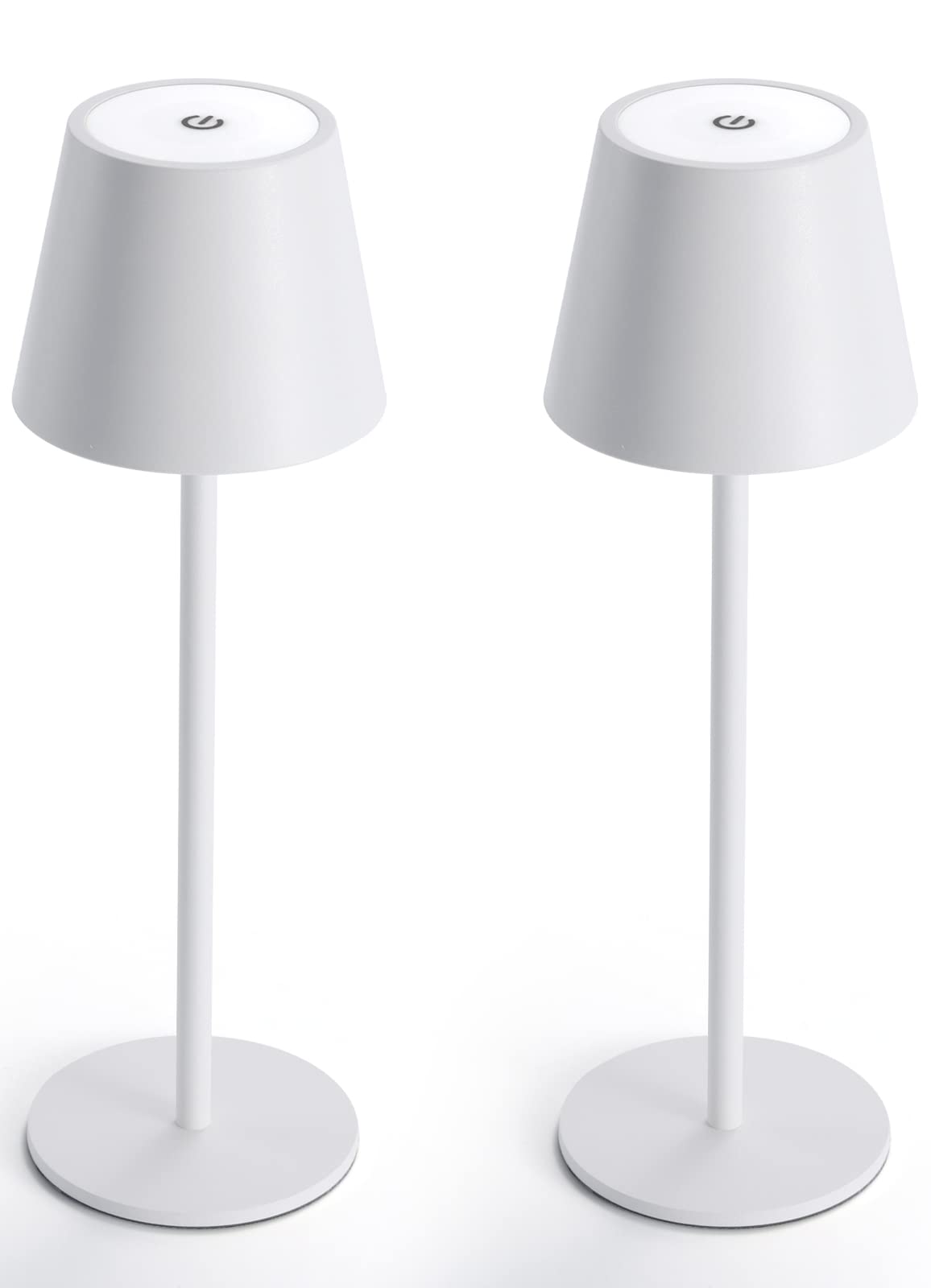 Maksone 2 Pack Led Cordless Table Lamp, 6600Mwh Rechargeable Battery Desk Lamp, 3000K Stepless Dimming Night Light, Ip54 Waterproof Metal Outdoor Portable Lamp For Camping, Restaurant (White)