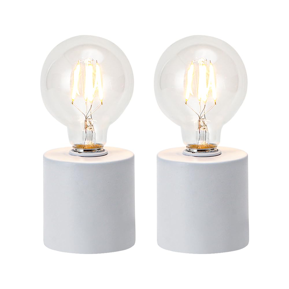 Jhy Design Set Of 2 White Table Lamp Battery Powered 7" Tall Cordless Lamp Light With Edison Style Bulb Battery Operated Great For Living Room Bedroom Weddings Parties Patio Events