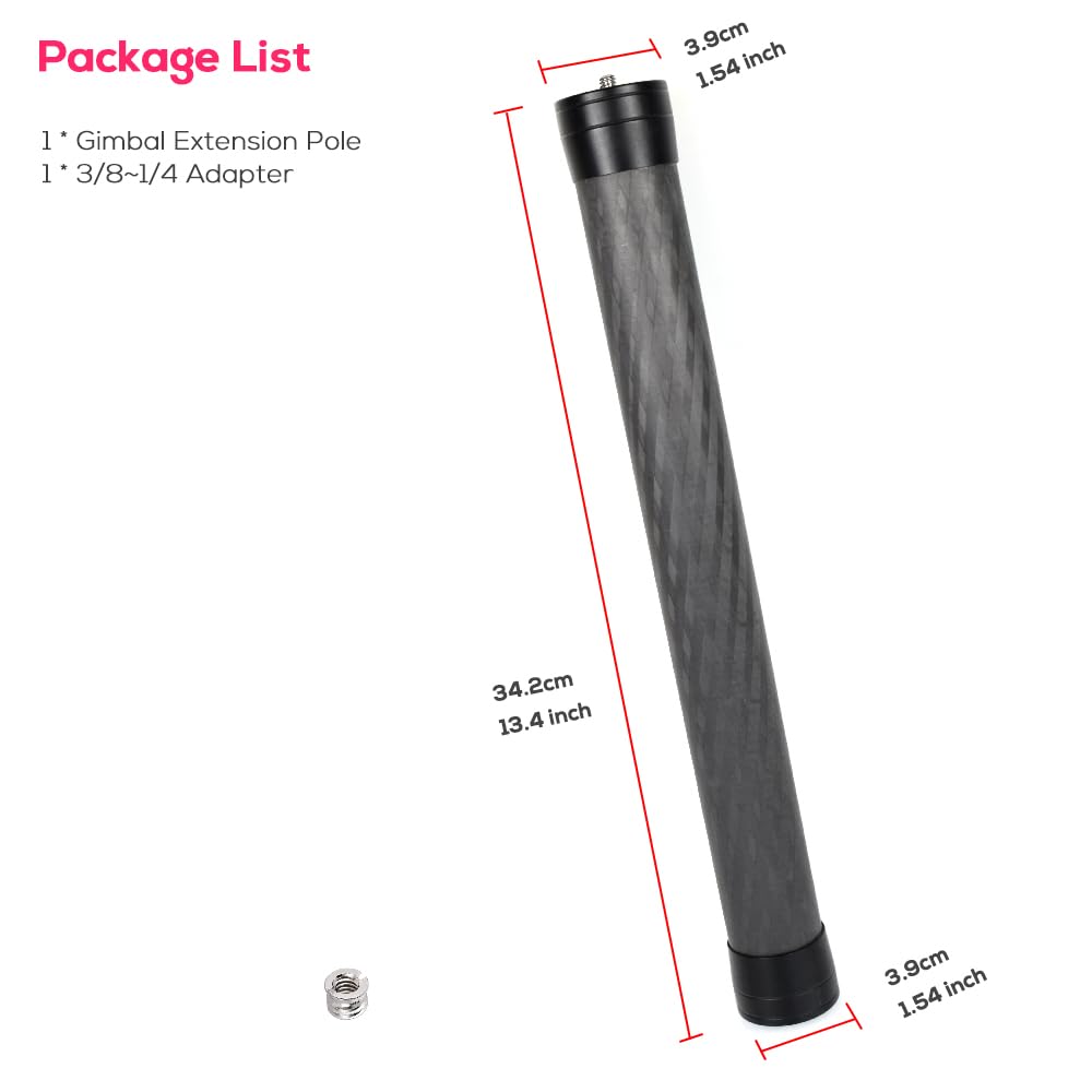 Eaxanpic Carbon Fiber Gimbal Extension Pole 13.4" Monopod Stick Rod For Dji Rs3 Mini/Rs3 Pro/Rs3/Rs2/Rsc2/Ronin S/Ronin Sc, Zhiyun Weebill S/Crane 2 3,Moza Feiyutech Stabilizer
