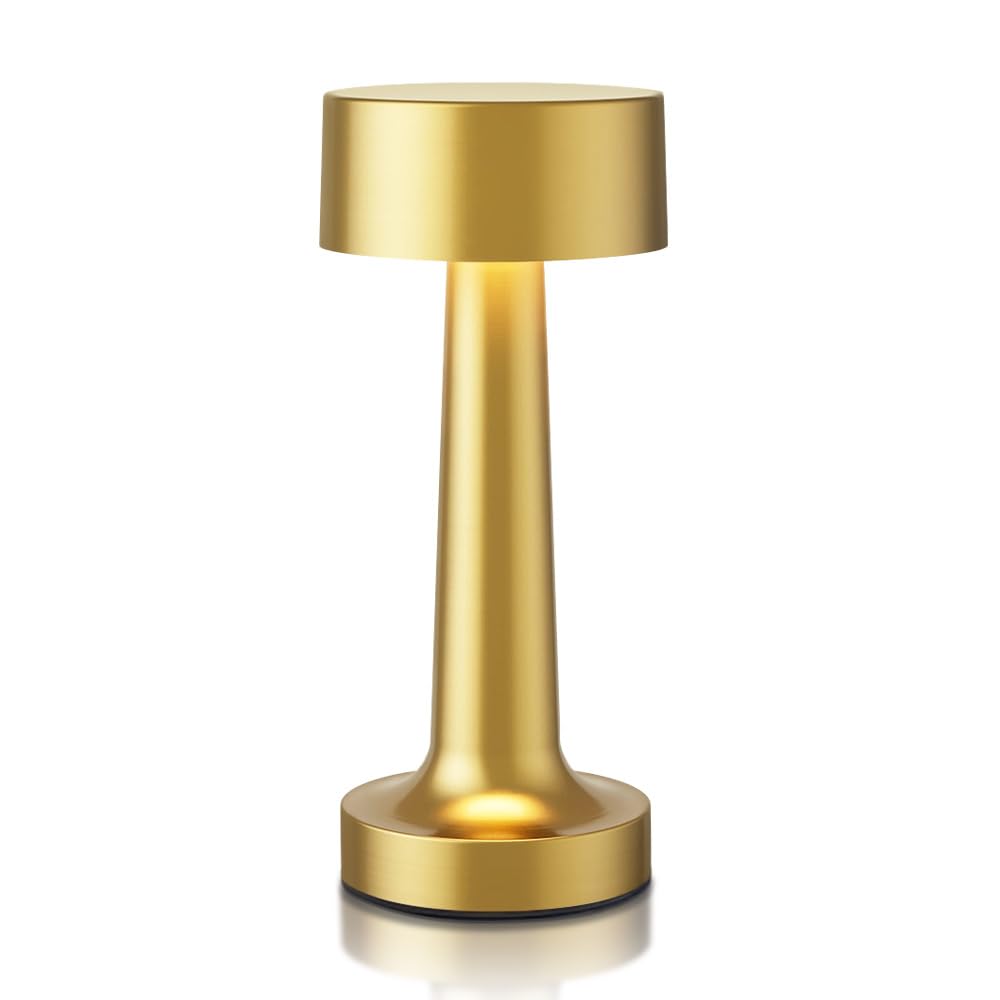 Hpufkot Portable Led Table Lamp, 3-Levels Brightness Metal Desk Lamp,3 Color Touch Control Rechargeable Lamp, Ideal Bedside Lamp For Nightstand,Bedroom, Living Room (Gold)
