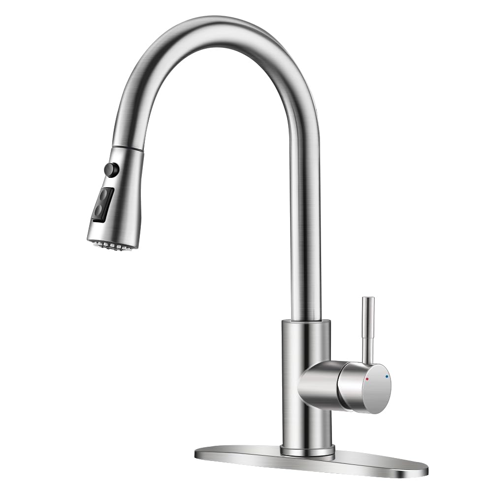 Owofan Brushed Nickel Kitchen Faucets With Pull Down Sprayer Kitchen Sink Faucet With Pull Out Sprayer Single Hole Deck Mount Single Handle Stainless Steel Grifos De Cocina 866068Sn
