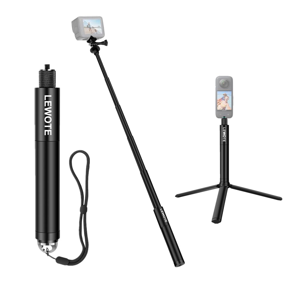 Lewote Extendable Selfie Stick Compatible With Insta360 One X2 X3 Xr/Rs/Go 2 Go 3, Dji Action Series Monopod Accessories[With Detachable Tripod](27Inch(70Cm))