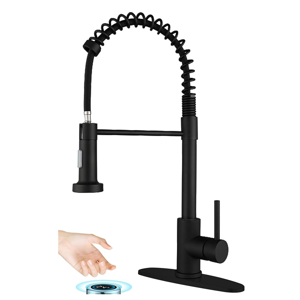 Jianianhua Touchless Kitchen Faucet Motion Sensor Smart Kitchen Sink Faucet With Pull Down Sprayer Commercial Modern Kitchen Faucets Matte Black Movable Sensor Faucet For Sink, Rv