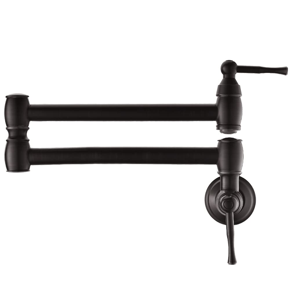 Boomhoze Matte Black Pot Filler Faucet, Commercial Folding Wall Mount Stove Kitchen Sink Faucet With Double Joint Swing Arms Single Hole Hot/Cold Water