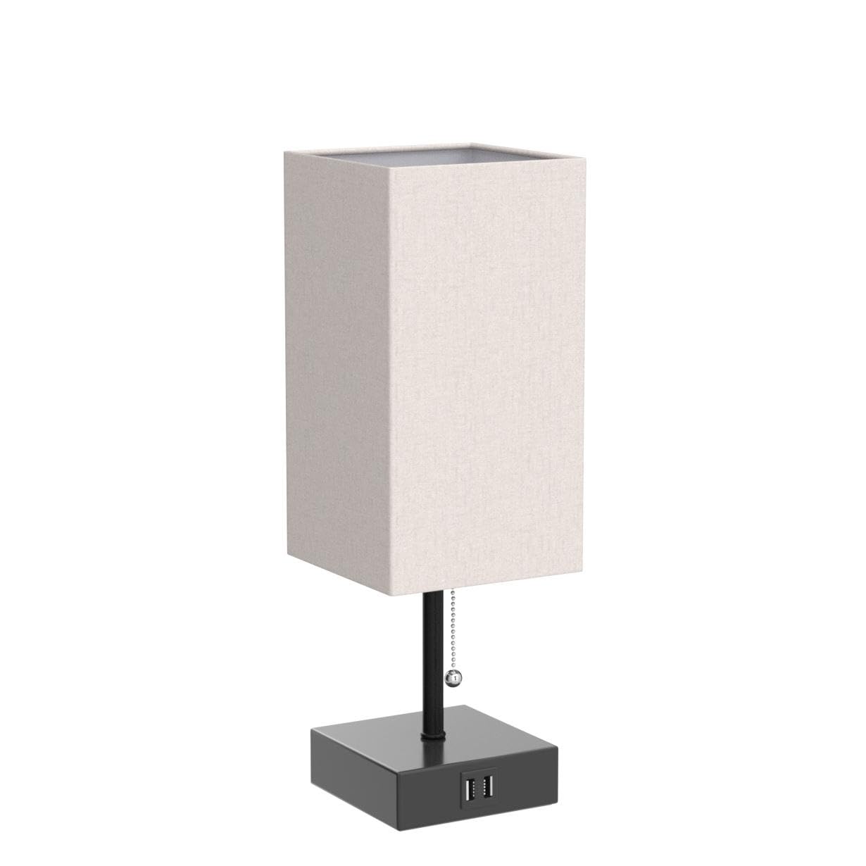 Ggoying Bedside Table Lamp, Pull Chain Table Lamp With Usb C+A Charging Ports, 2700K Led Bulb, Fabric Linen Lampshade, Nightstand Lamp For Livingroom Bedroom Office Reading Working