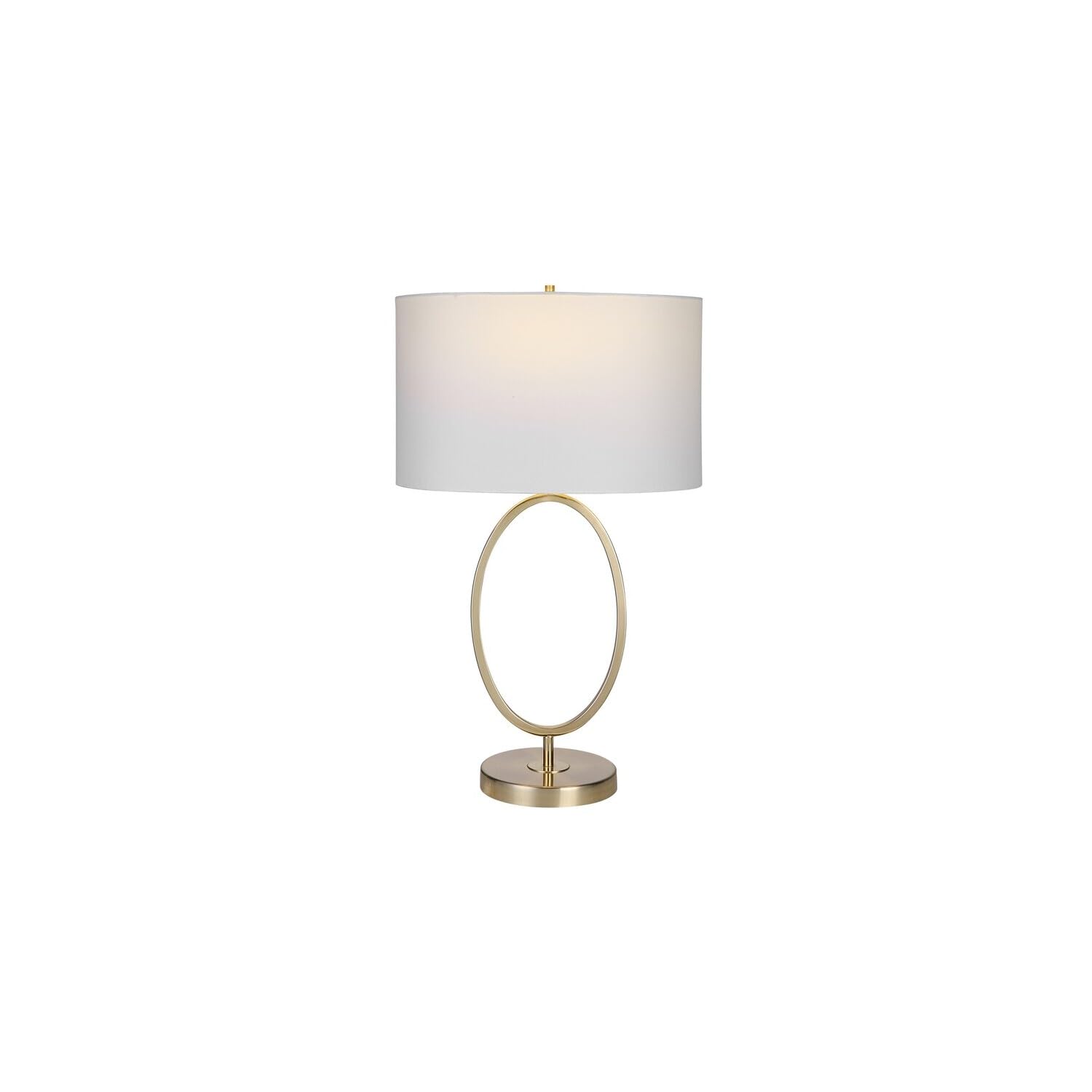 Homestock Island Interiors 11" L X 16" W X 26.5" H Metal Table Lamp With Oval Ring Design And White Drum Linen Shade In Gold