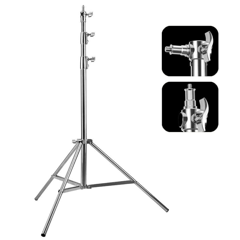 Cevoqin Light Stand Photography Heavy Duty Stainless Steel Light Stand,Photography Spring Cushion Light Stand With 1/4"To3/8" Universal Adapter For Studio Strobe Flash Softbox Max Load 22Lb Length 9.3Ft/112In