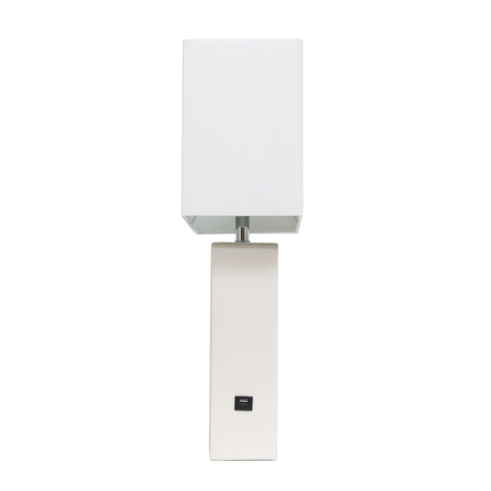 Lalia Home Lexington 21" Leather Base Modern Home Décor Bedside Table Lamp With Usb Charging Port For Living Room, Bedroom, Entryway, Foyer, Or Office (White)