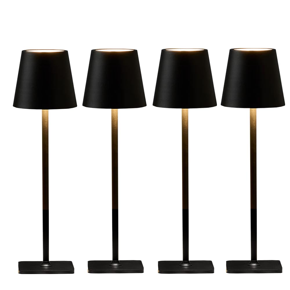 Lamparadecor 4 Pack Led Cordless Table Lamps-Wireless Rechargeable Lamps,Waterproof Outdoor Table Lamp For Patio/Restaurant/Dinner Dining Desk Top Lights/Kitchen Countertop,Rechargable Small Tabletop Lighting