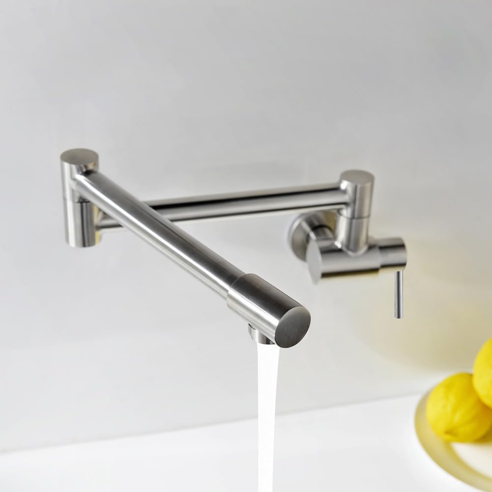 Avola Brushed Nickel Pot Filler Faucet Wall Mount, Pot Filler Kitchen Faucet 360° Swing Arm Folding Stretchable With Single Hole Faucet