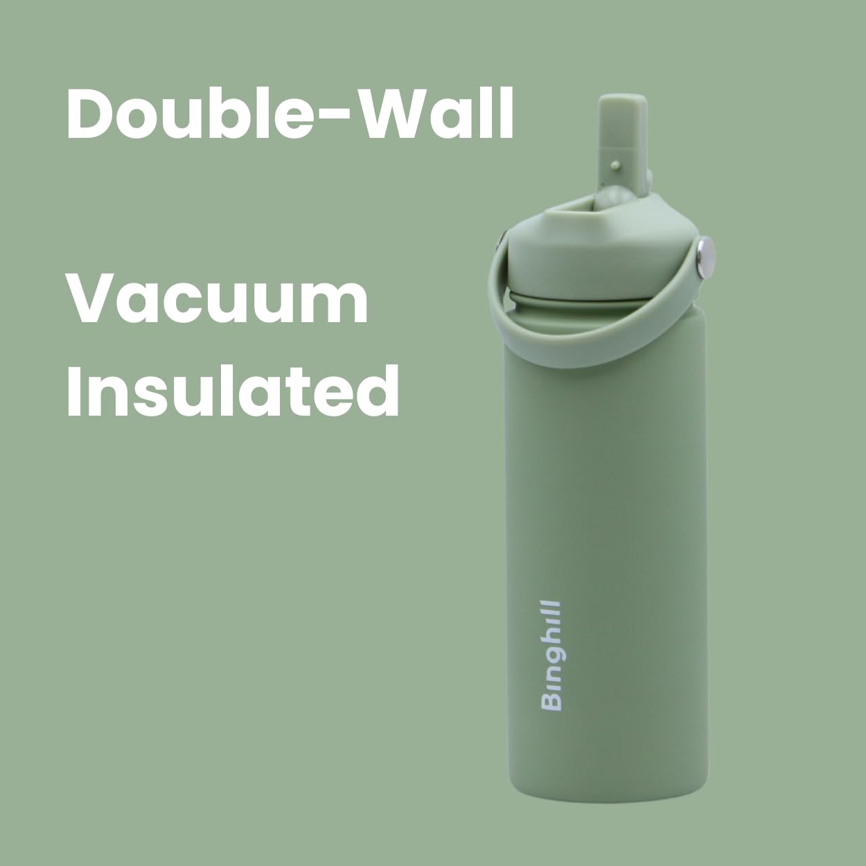 17 Oz Wide Mouth Vacuum Insulated Stainless Steel Water Bottle With Leakproof Closeable Straw