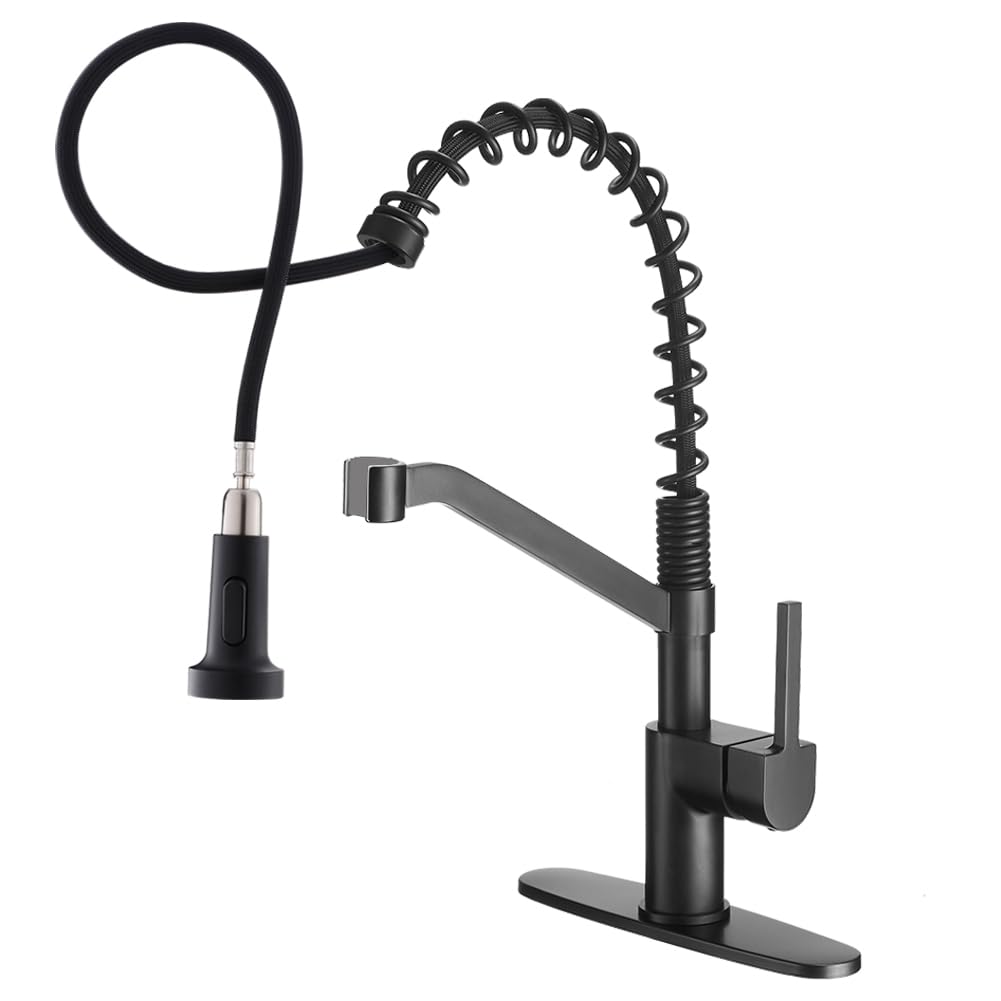 Owofan Black Kitchen Faucets With Pull Down Sprayer Industrial Single Handle One Hole Or 3 Hole Faucet For Farmhouse Camper Laundry Utility Rv Wet Bar Sinks