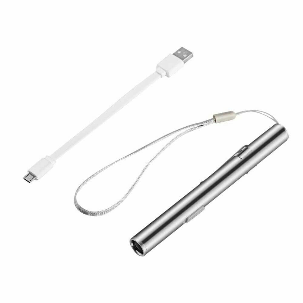 The Perfect Part Usb Rechargeable Mini Led Flashlight  5" Stainless Steel Clip Torch Pen Light With Usb Cable  Small Handy Pocket Torch For Medical Inspection Camping Work Repair Outdoor Activities