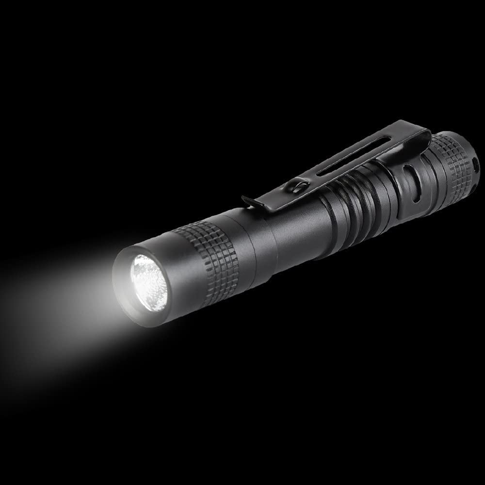 Modoao Ultra Slim Portable 900Lm Mini Led Flashlight Belt Clip Pen Light Tactical Torch 9 Cm (1 Pack)