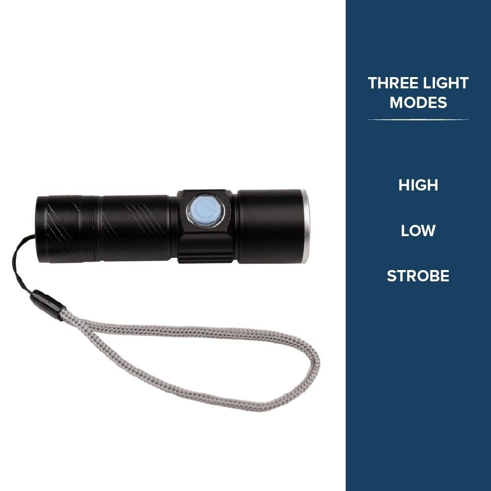 West Coast Paracord Led Flashlight, 3 Modes, Adjustable Zoom Focus, Usb Rechargeable, Portable Edc Utility Light, Bright 200 Lumens, Long Battery
