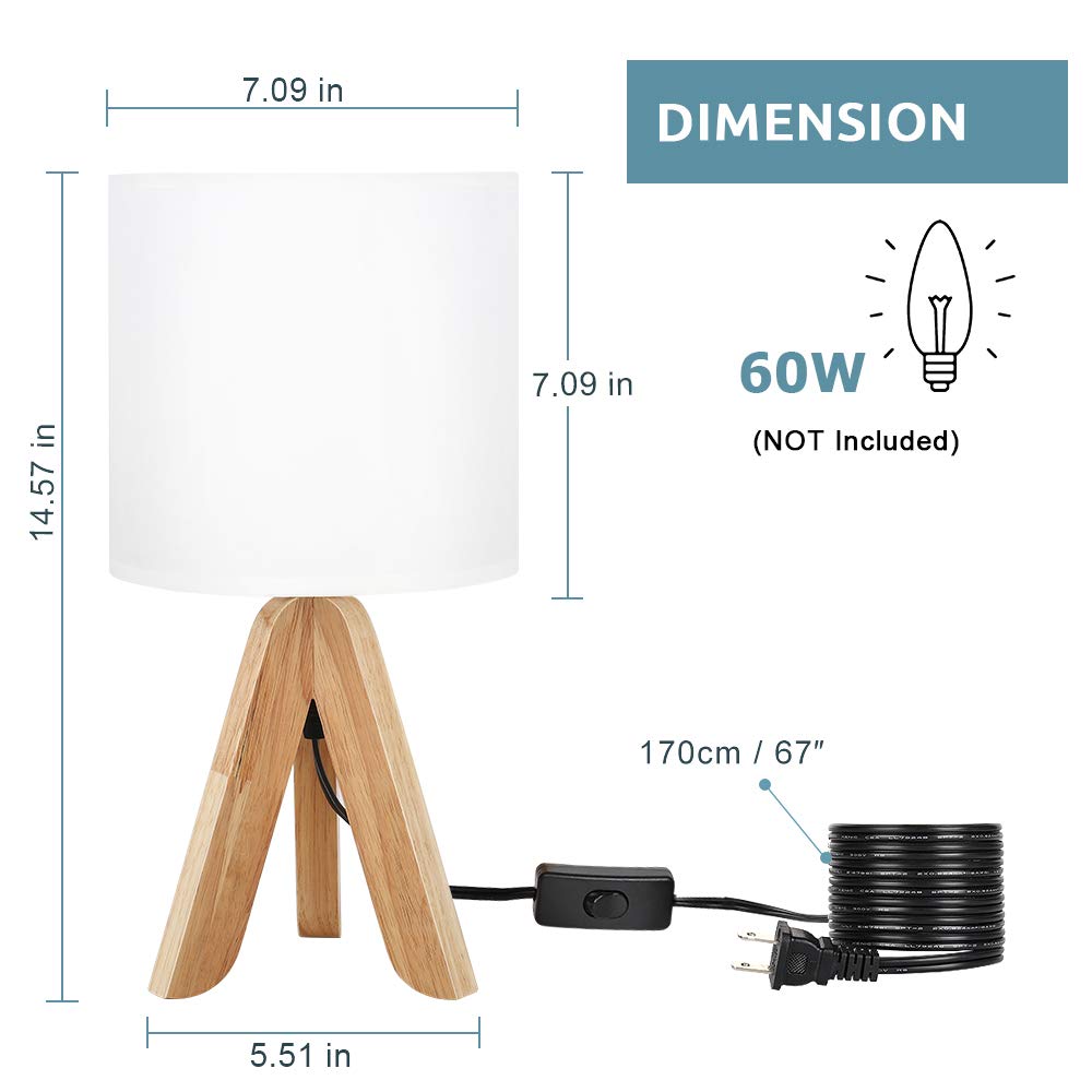 Bty Small Cute Desk, Nightstand Lamp With Fabric Shade Tripod Base For Kids, Office, Study Room, Bedroom, Dorm, Coffee Table(White)