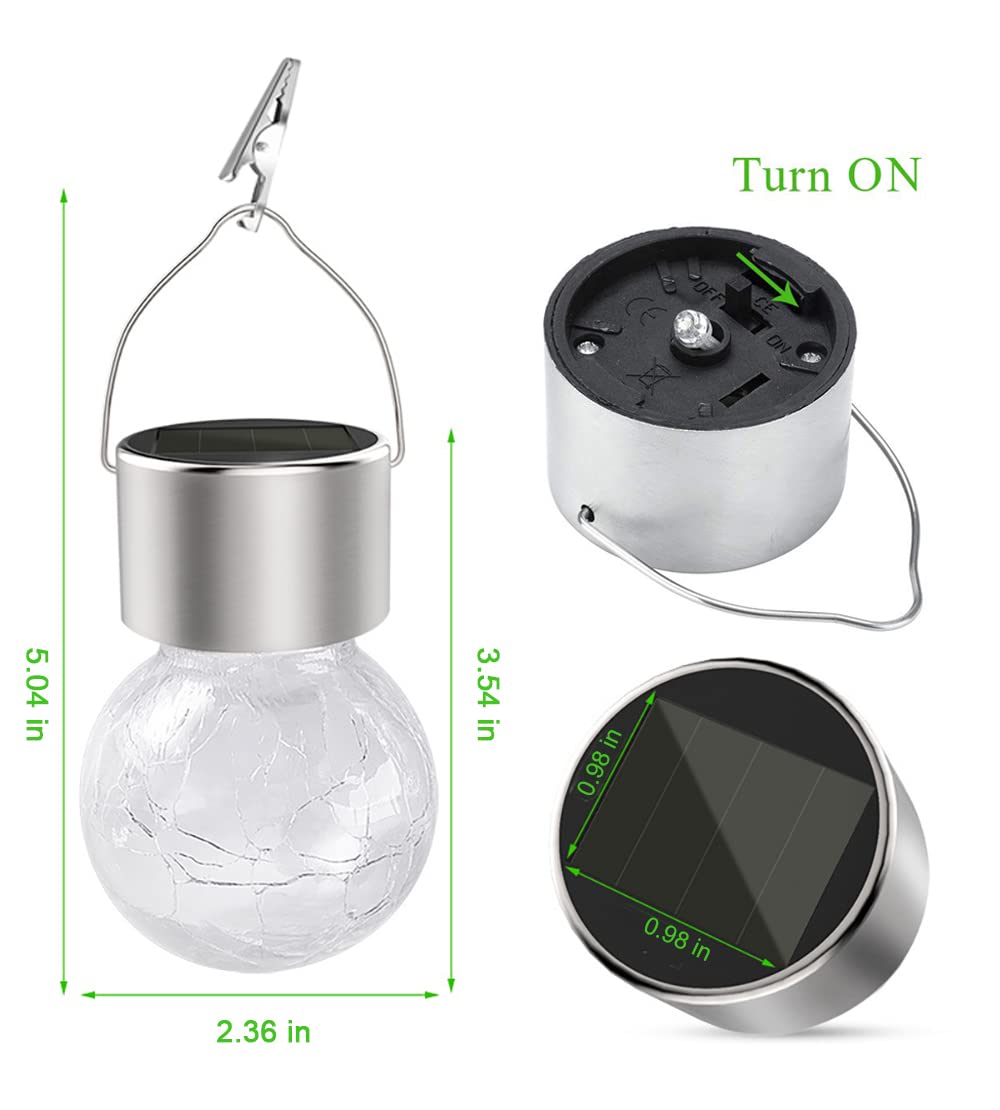 Kimi House Hanging Solar Powered Warm White Led Light, Cracked Glass Ball Light, Waterproof Outdoor Christmas Decorative Lantern For Garden, Yard, Patio, Lawn (Single Color, 12)