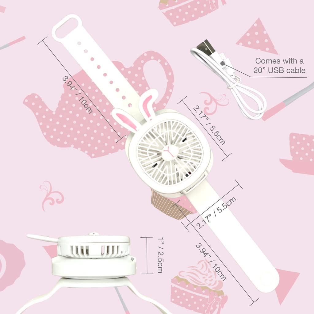 Personal Fan With Wrist Strap - Battery Operated, Usb Rechargeable Fan Portable, Led Lights