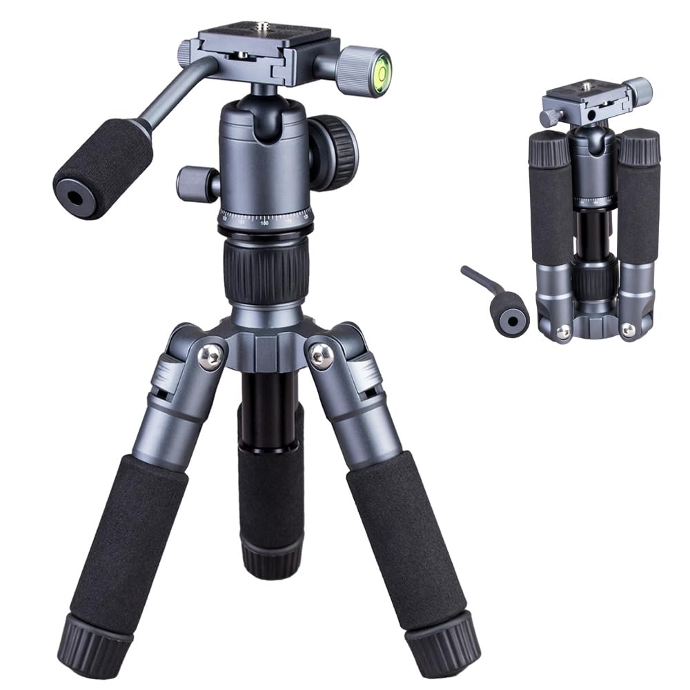 Jafuqaw Portable Desktop Mini Tripod With Panning Handle, 20" / 52Cm Desk Tabletop Aluminum Alloy With 360° Ball Head, Compact Tripod For Dslr Camera Video Camcorder, Load Up To 13Lb / 6Kg
