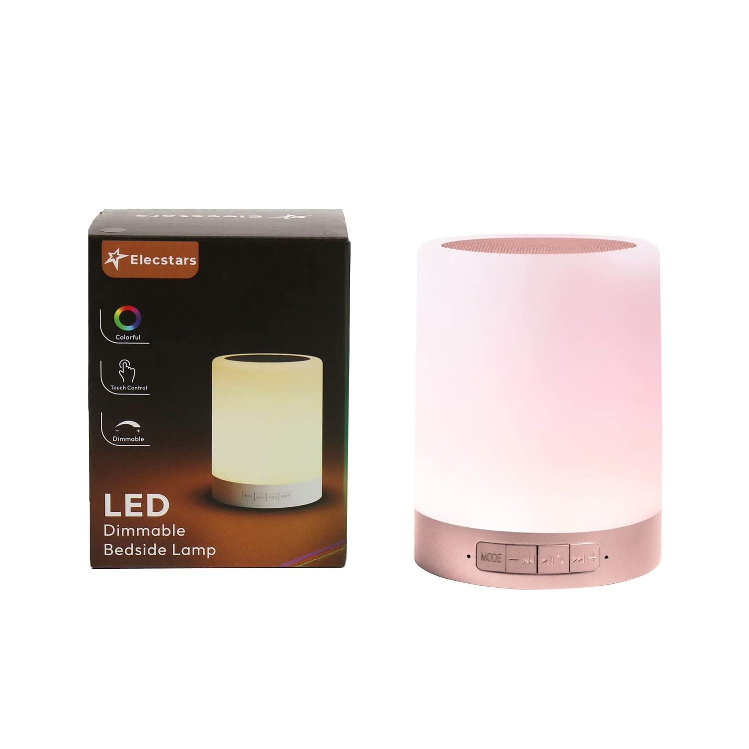 Elecstars Touch Bedside Lamp - With Bluetooth Speaker, Dimmable Color Night Light, Outdoor Table Lamp With Smart Touch Control, Best For Men Women Teens Kids Children Sleeping Aid(Rose Gold)