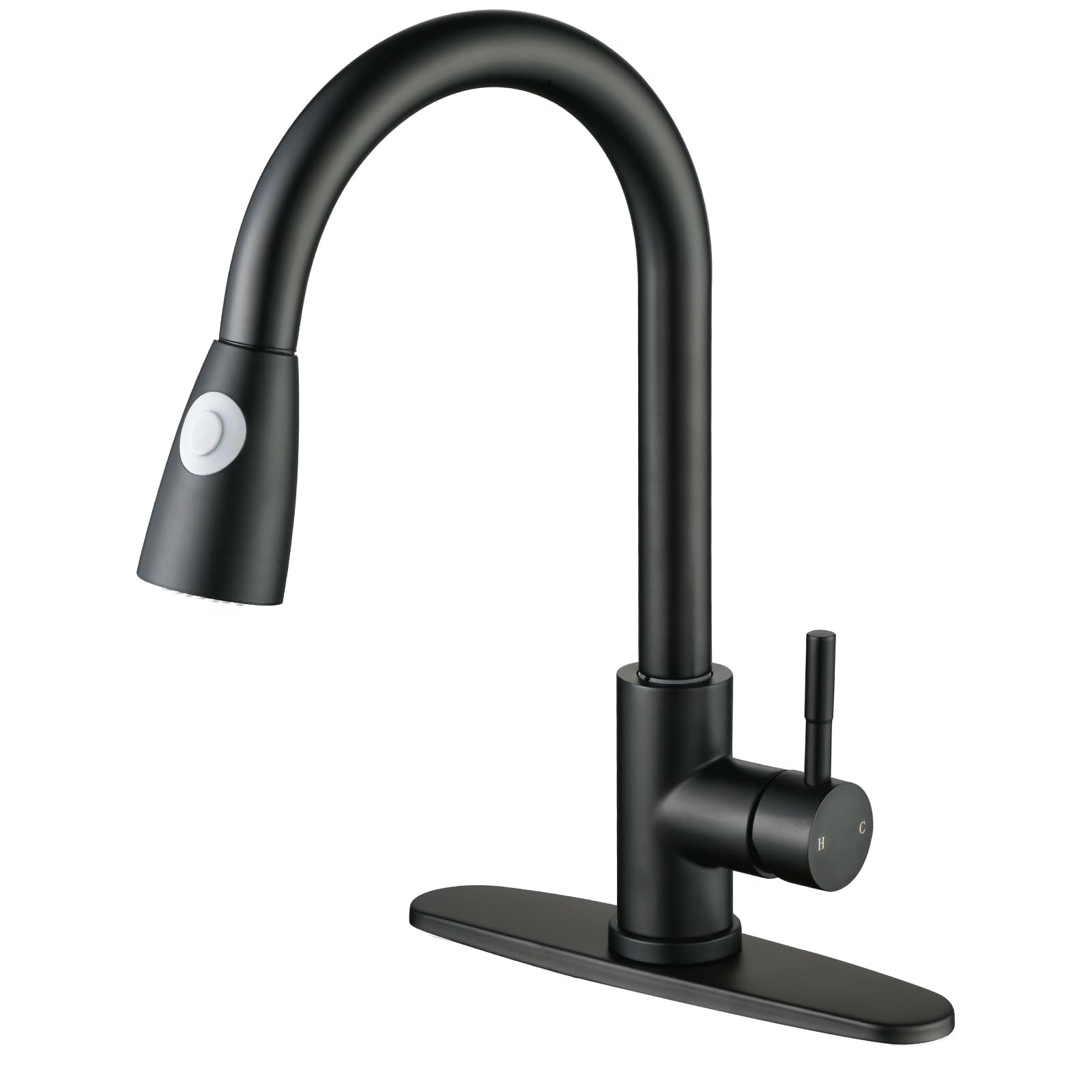 Nohalipy High Arc Matte Black Kitchen Faucet,Black Stainless Steel Kitchen Faucets,Pull Down Sprayer Faucet For Kitchen Sink,Single Handle Commercial Kitchen Faucet For Sink 1/3 Hole With Deck Plate