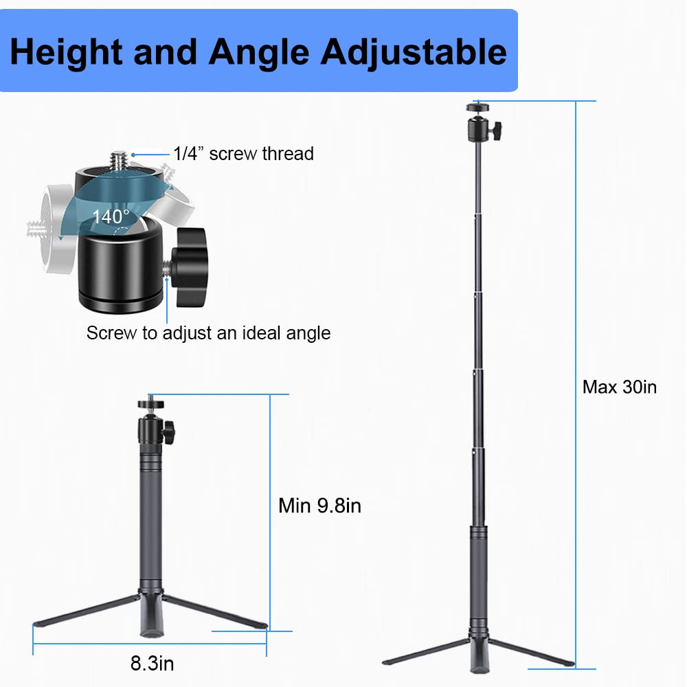 Jcwiny 30" Tall Webcam Stand Tripod Extendable Desktop Tabletop Webcam Tripod Web Camera Mount Aluminum Desk Tripods Stand For Logitech Brio Webcam C925E C922X C930E C922 C930 C920 C615 Iphone Camera