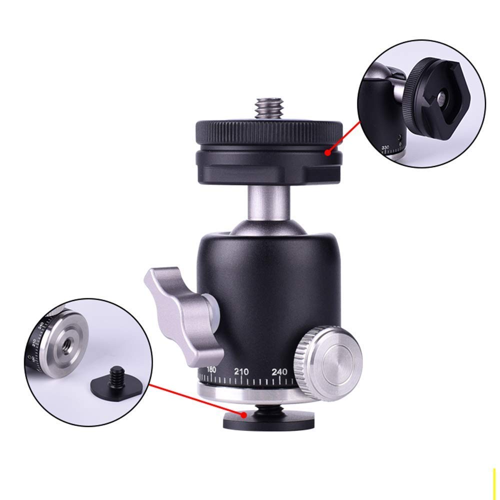 Fayeegin Camera Tripod Mini Ball Head Mount With Cold Shoe - Metal Professional Panoramic Ballhead 360° Pan 90° Tilt Tripod Mount Adapter With 1/4" Screw For Dslr Camera/Light Stand/Cell Phone/Monopod/Gopro