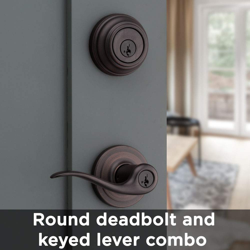 Kwikset 991 Tustin Entry Lever And Single Cylinder Deadbolt Combo Pack Featuring Smartkey In Venetian Bronze (99910-041)