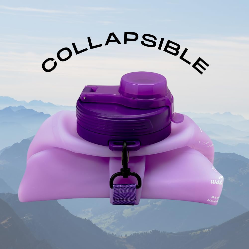 Mayim Large Collapsible Water Bottles With Time Markers, Silicone Travel Tumbler With Carry Strap