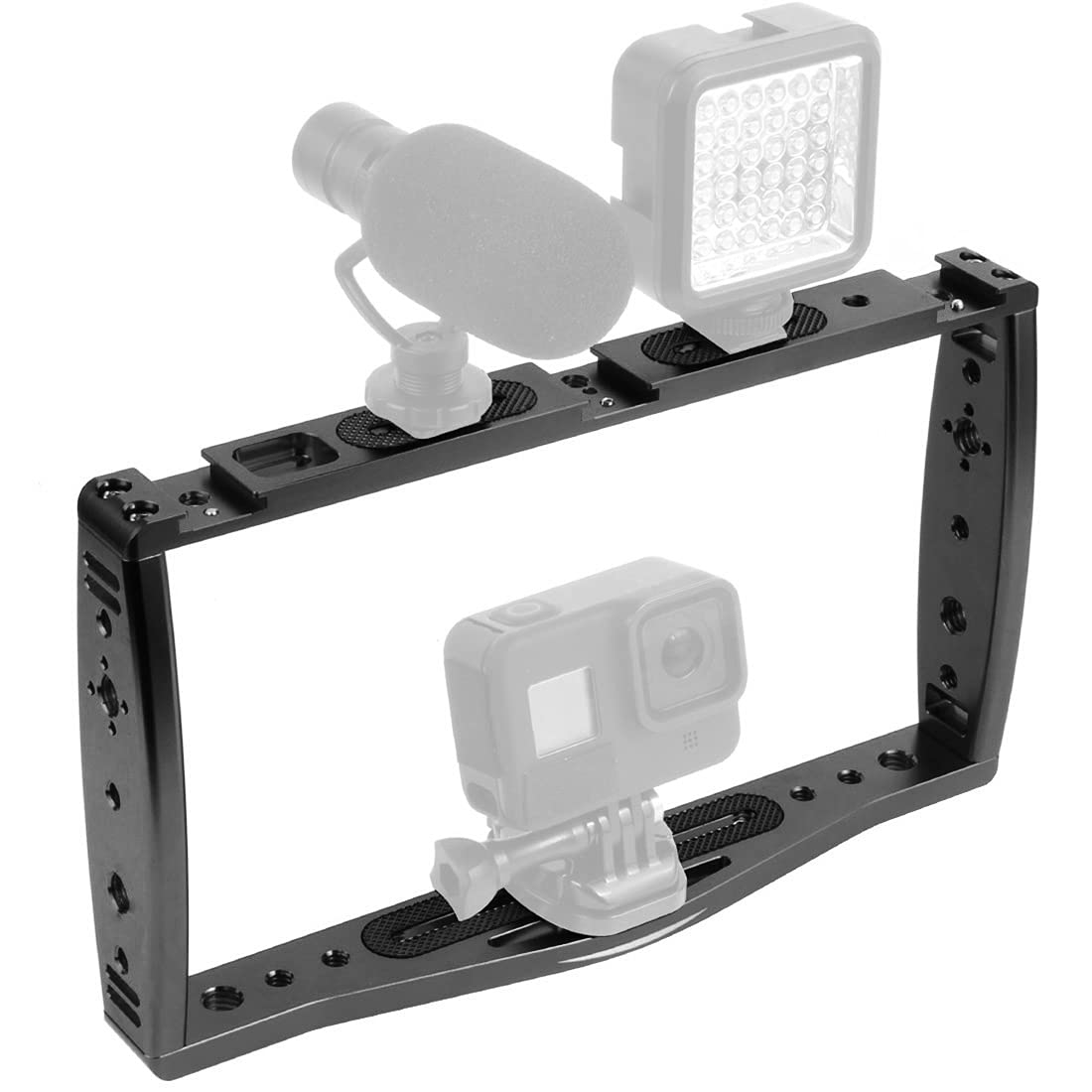 Novelgoal Aluminum Stabilizer Expanded Accessories Dual Hand Held Diving Support For Cell Phone For Sports Camera Hero 13 (Black)