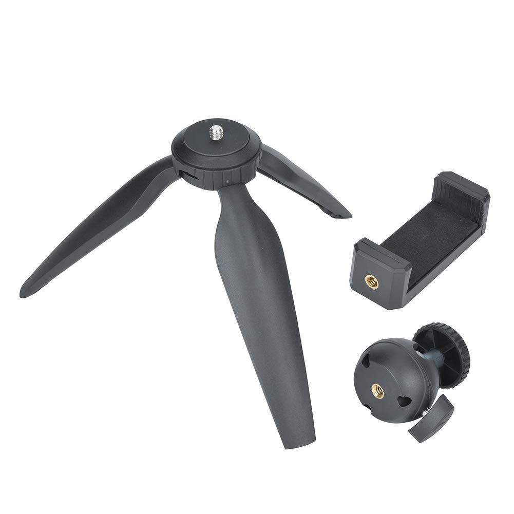 Tikatarer Desktop Tripod, Phone Tripod Height Ajustable Portable Tabletop Tripod Mini Tripod With Detachable Ball Head And Mobile Phone Clamp For 2.4-4.1In Phone Width